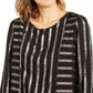 Alfani Women's Metallic Striped Crewneck Knit Top Black Size X-Small