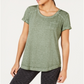 Style & Co Women's Chest Pocket Short Sleeve Jewel Neck T-Shirt Green Size Small