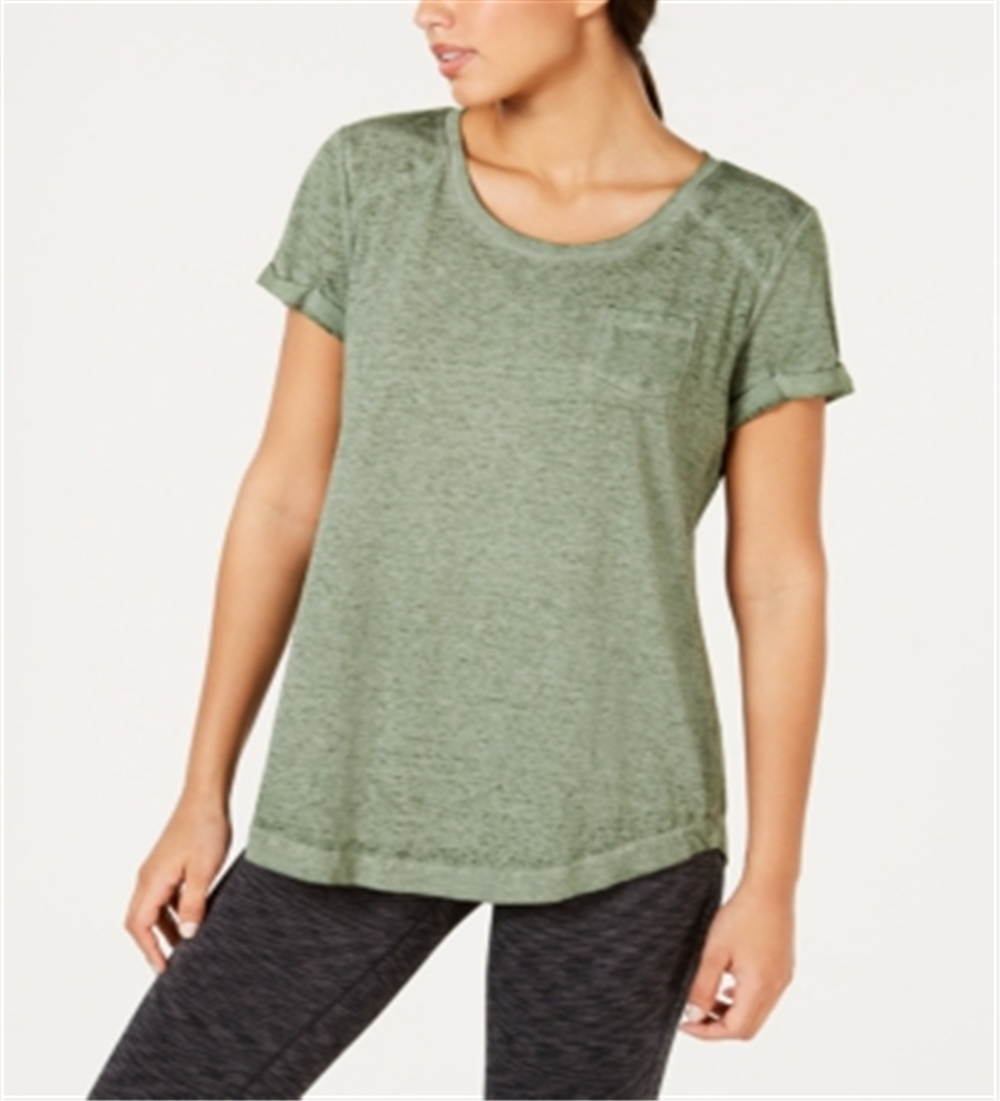 Style & Co Women's Chest Pocket Short Sleeve Jewel Neck T-Shirt Green Size Small