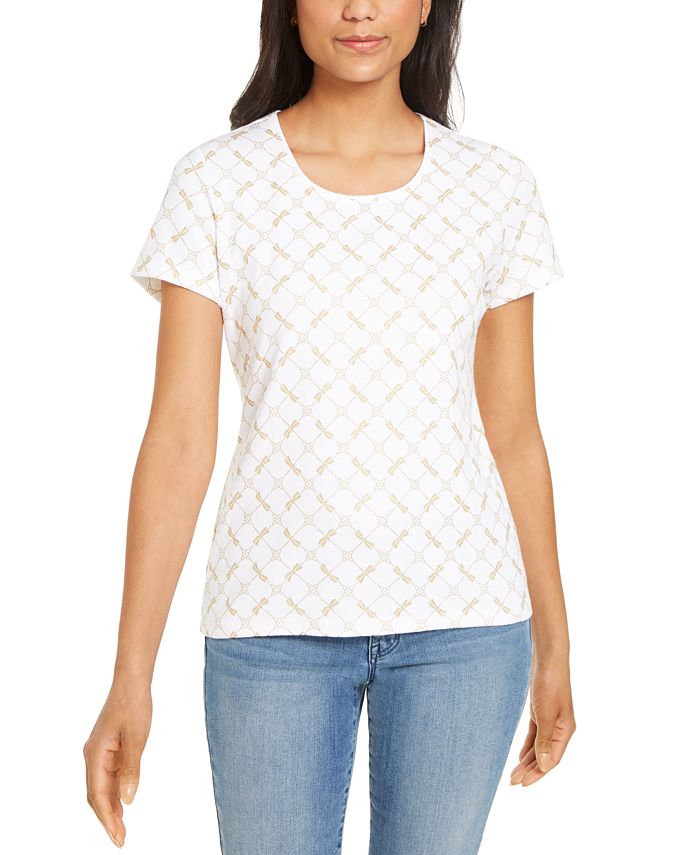 Karen Scott Women's Glitter Printed Top -White Size L