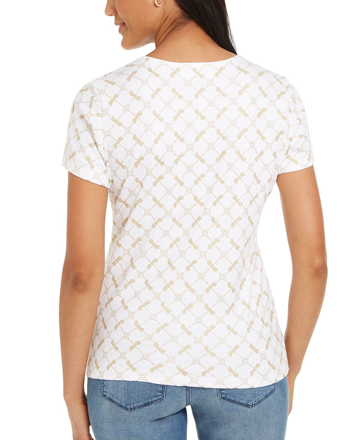 Karen Scott Women's Glitter Printed Top -White Size L