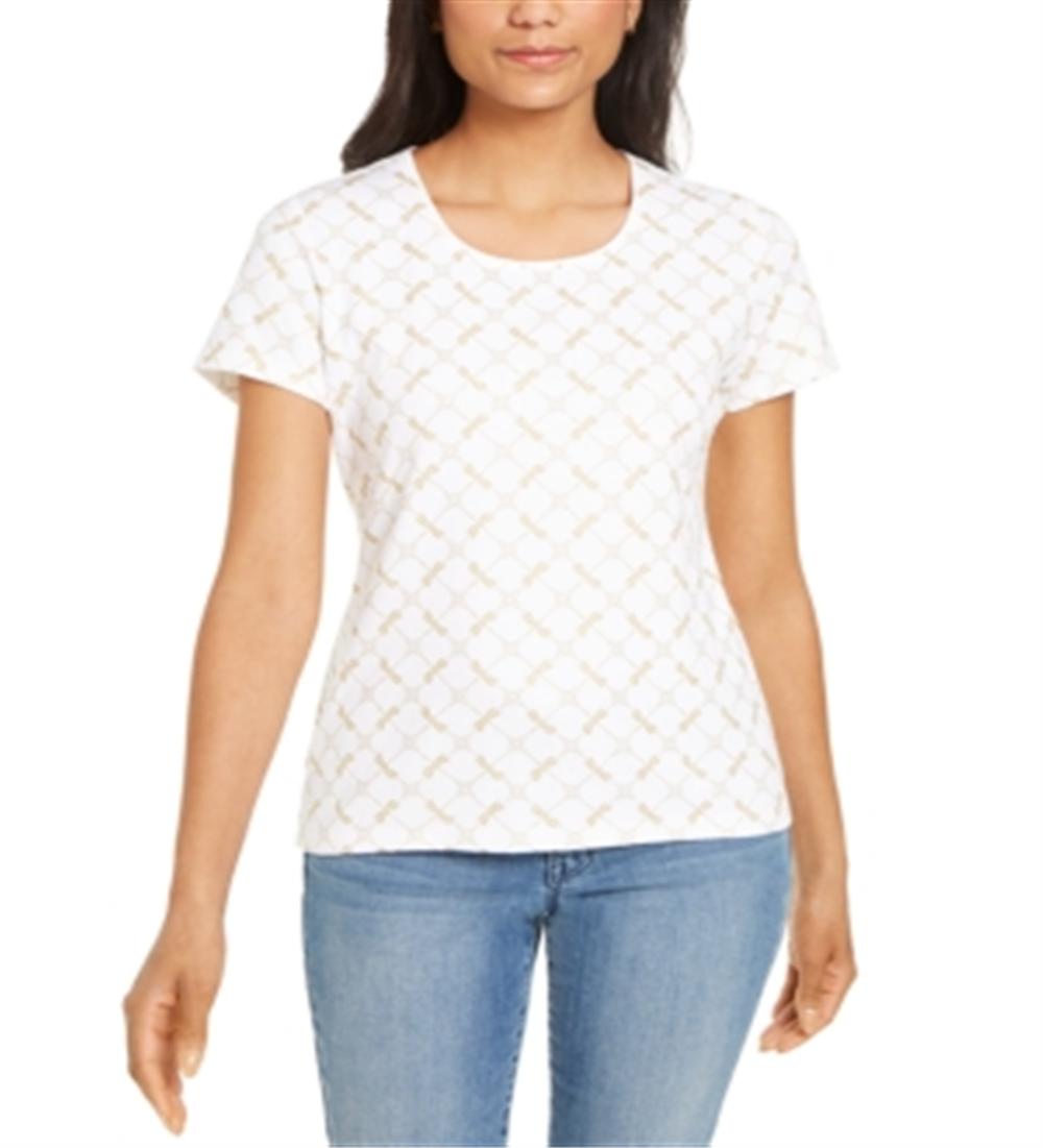 Karen Scott Women's Glitter Printed Top -White Size L
