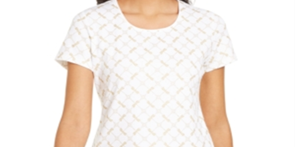 Karen Scott Women's Glitter Printed Top -White Size L