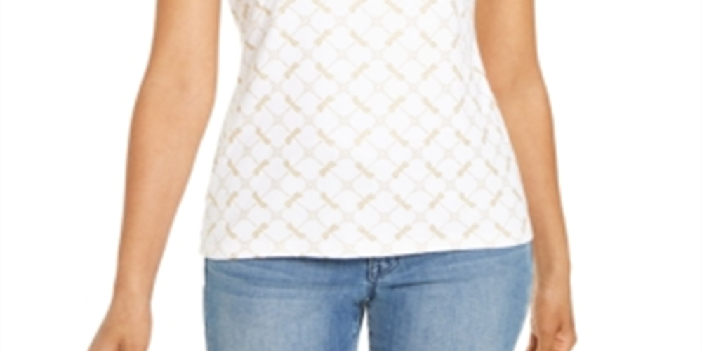 Karen Scott Women's Glitter Printed Top -White Size L