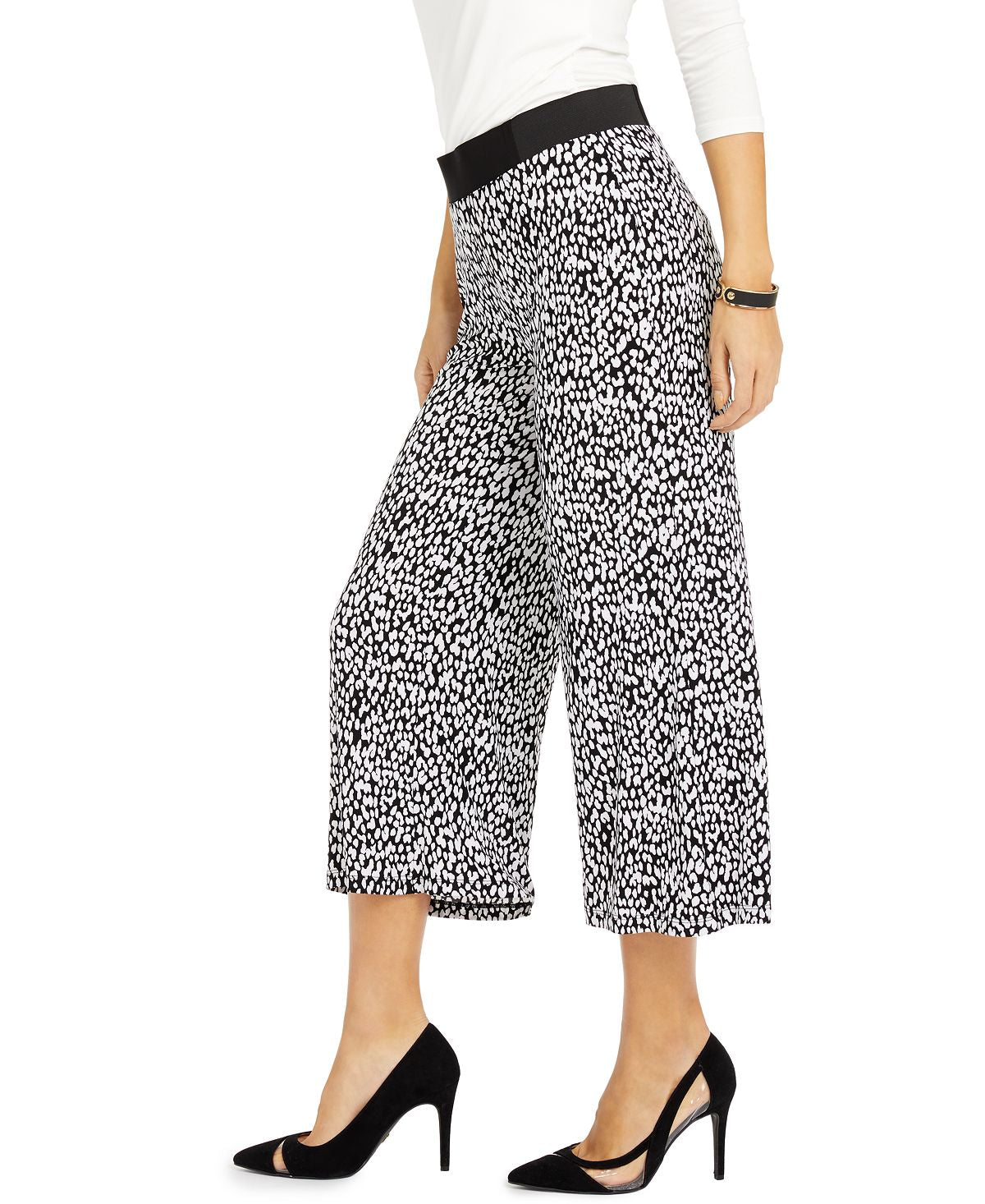 INC International Concepts Women's Animal Print Culotte Pants White Size Petite Small