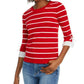Maison Jules Women's Striped 3/4 Sleeve Jewel Neck Sweater Red Size Large