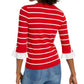 Maison Jules Women's Striped 3/4 Sleeve Jewel Neck Sweater Red Size Large