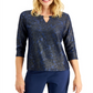 JM Collection Women's Textured Hardware Top Blue Size Large