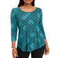 JM Collection Women's Printed Jacquard Top Green Size PP