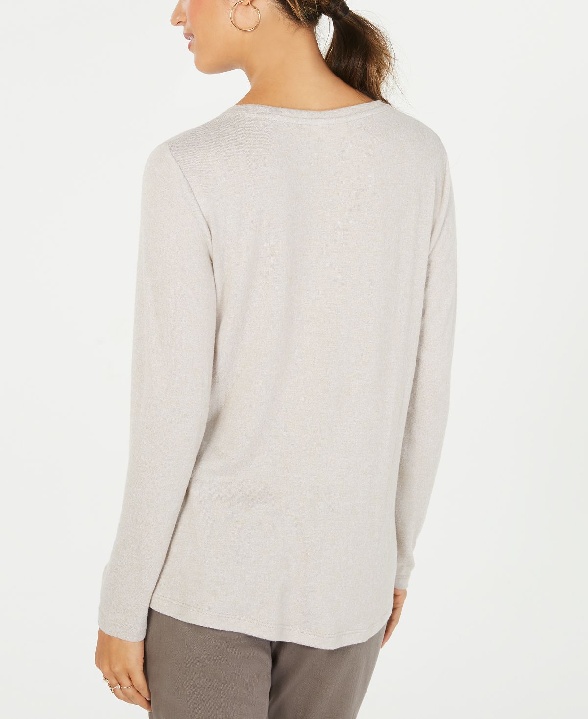 Style & Co Women's Long Sleeve Scoop Neck Top -Brown Size Small