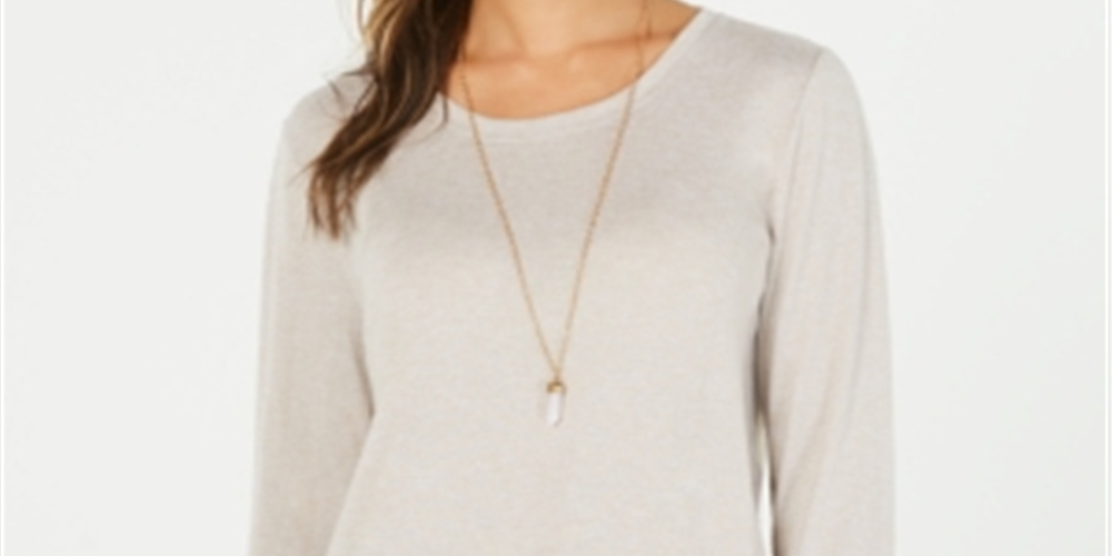 Style & Co Women's Long Sleeve Scoop Neck Top -Brown Size Small