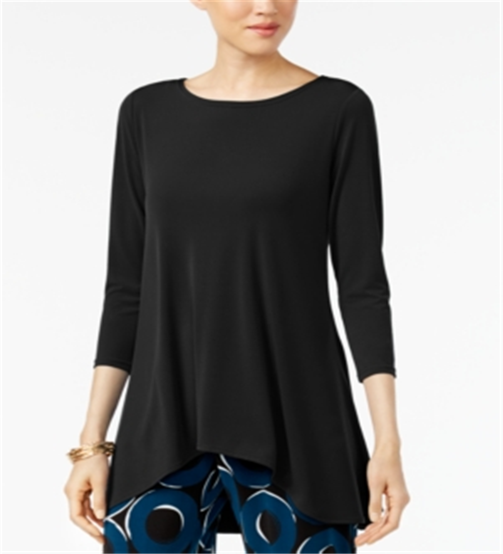 Alfani Women's Blouse Deep 3/4 Sleeve Jersey Top Black Size Small