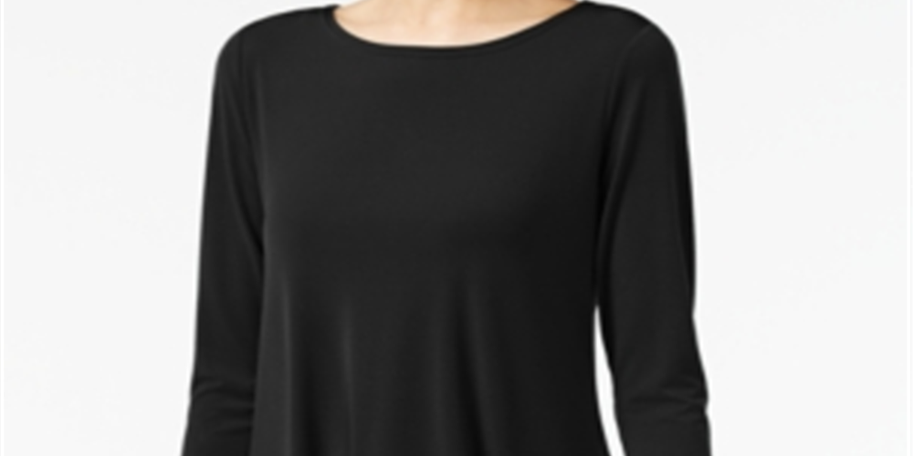 Alfani Women's Blouse Deep 3/4 Sleeve Jersey Top Black Size Small