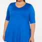 Alfani Women's Plus V Neck Swing T-Shirt Blue Size 1X
