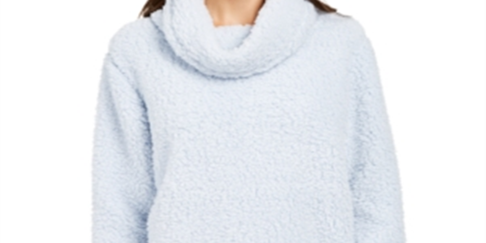 Style & Co Women's Sherpa Cowl Neck Sweater Blue Size M
