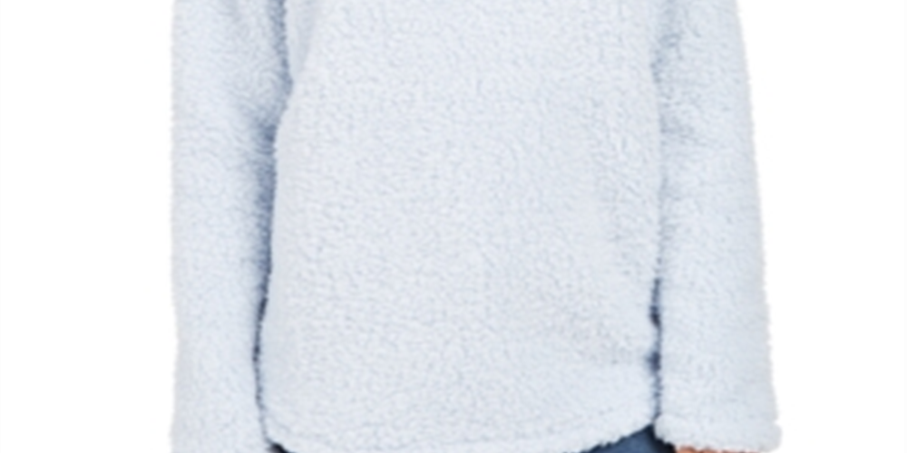 Style & Co Women's Sherpa Cowl Neck Sweater Blue Size M