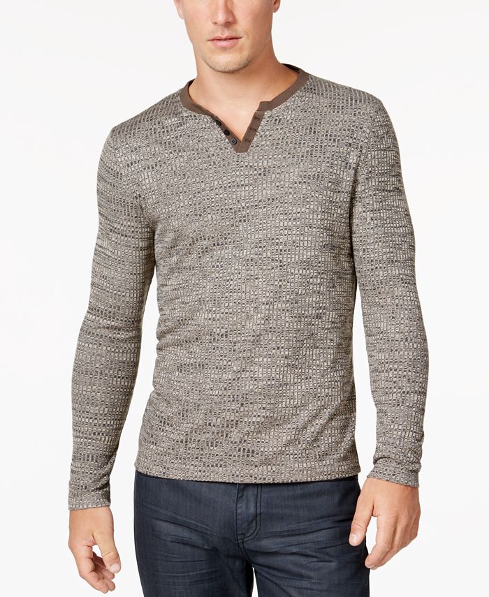 Alfani Men's Textured Space Dyed Stretch Henley Green Size L