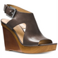 Michael Kors Women's Josephine Leather Stacked Wedge Sandals Gray Size 9.5