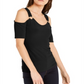 INC International Concepts Women's O Ring Cold Shoulder Top Black Size Small