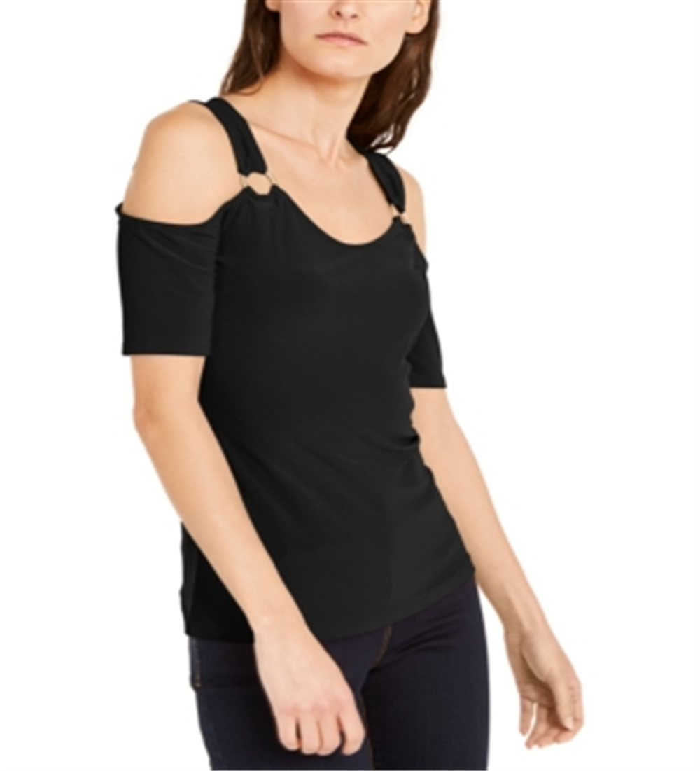 INC International Concepts Women's O Ring Cold Shoulder Top Black Size Small