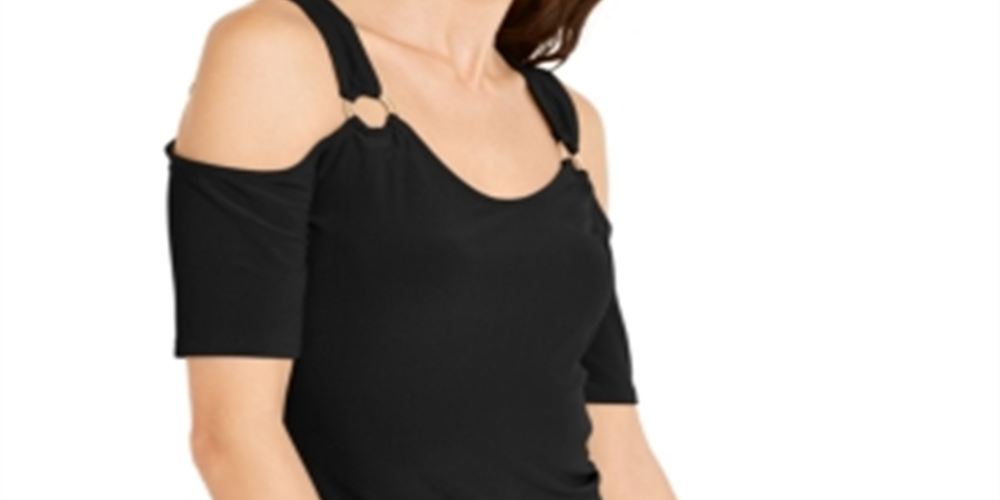 INC International Concepts Women's O Ring Cold Shoulder Top Black Size Small