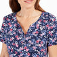 Karen Scott Women's Printed Henley Top Blue Size Small