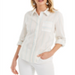 Style & Co Women's Striped Roll Tab Blouse Pink Size Petite Small