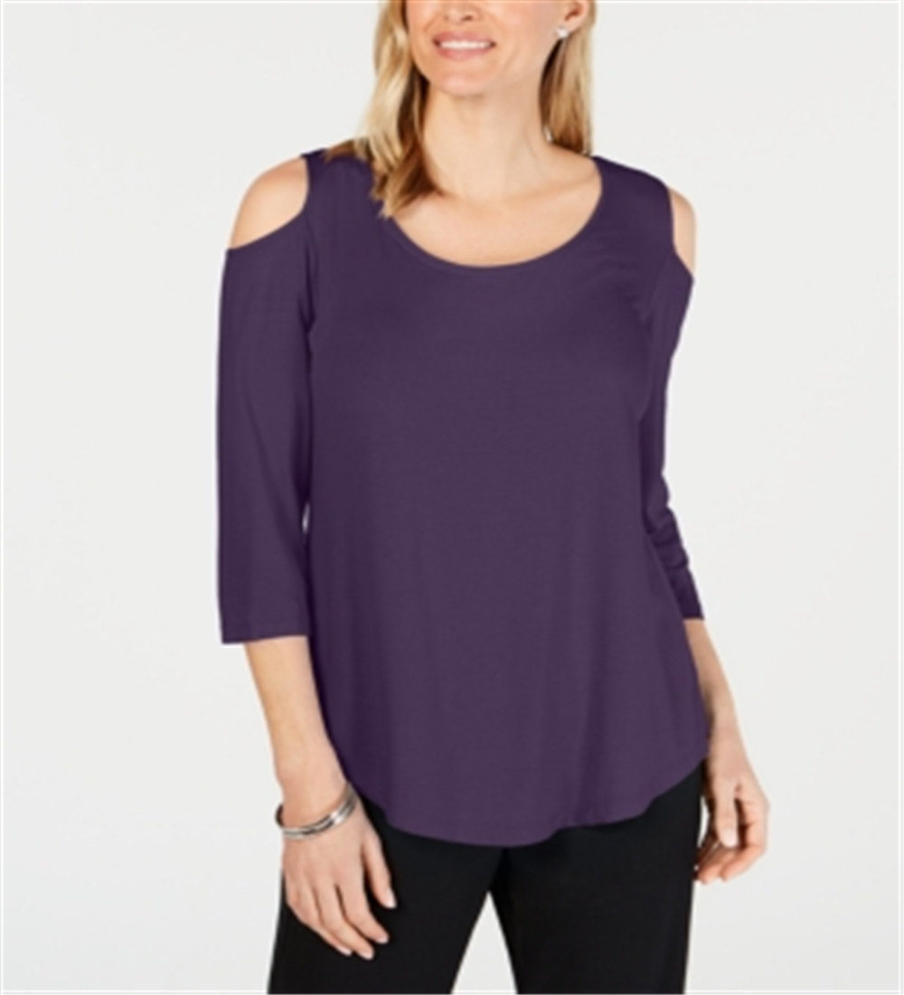 JM Collection Women's Cold Shoulder Top Purple Size Medium