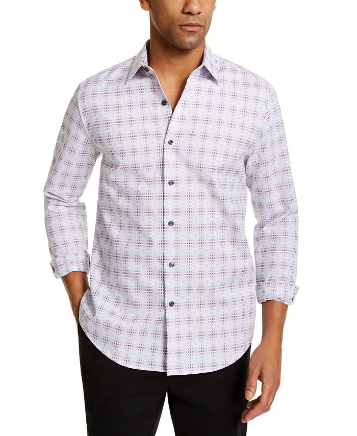 Tasso Elba Men's Stretch Plaid Shirt Gray Size X-Large