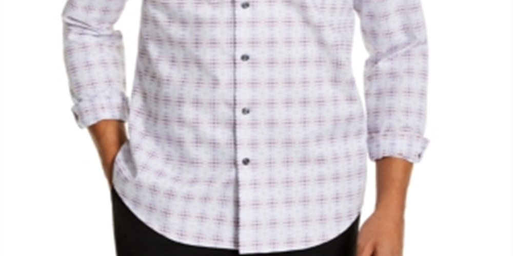 Tasso Elba Men's Stretch Plaid Shirt Gray Size X-Large