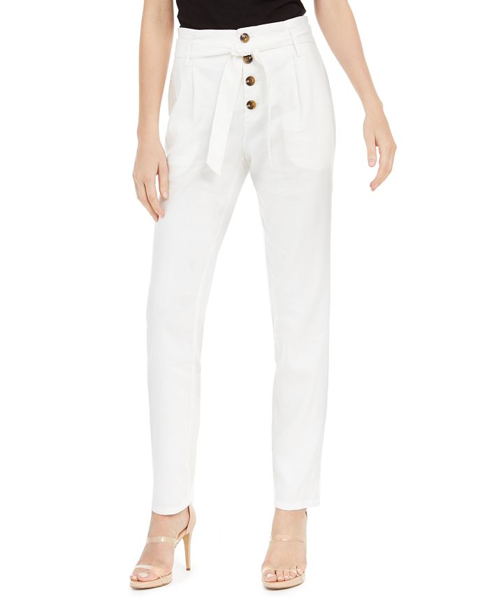 INC International Concepts Women's Paper Bag Waist Tapered Pants White Size 2 Petite