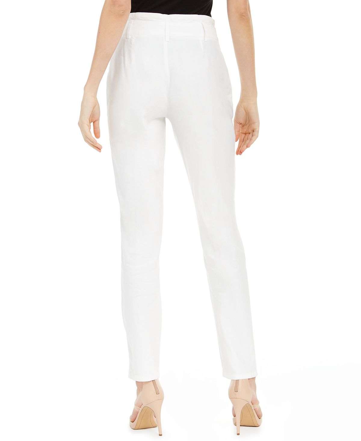 INC International Concepts Women's Paper Bag Waist Tapered Pants White Size 2 Petite