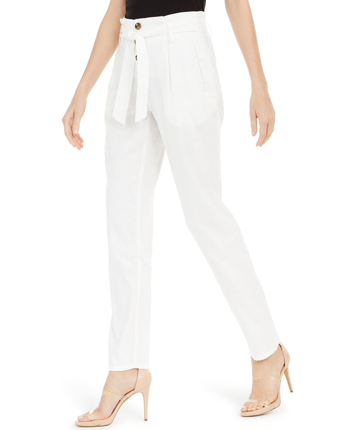 INC International Concepts Women's Paper Bag Waist Tapered Pants White Size 2 Petite