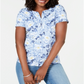 Karen Scott Women's Printed Short Sleeve Henley Blue Size Medium