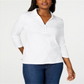 Karen Scott Women's Cotton Lace up Shirt White Size X-Small