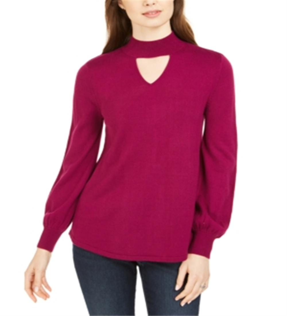 Style & Co Women's Mock Neck Keyhole Sweater Purple Size Small