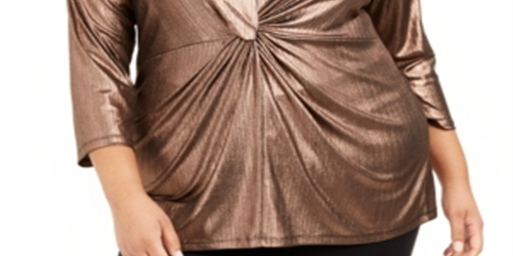 Alfani Women's Plus Metallic Twist Front Top Black-Gold Size 4XL