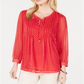 Tommy Hilfiger Women's Long Sleeve Bayview Dot Pintuck Top Red Size Small