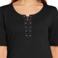 Karen Scott Women's Cotton Lace up Elbow Sleeve Top Black Size X-Small