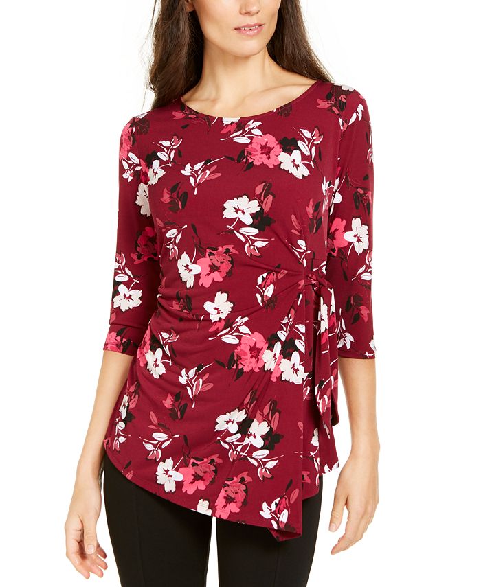 Alfani Women's Printed 3/4 Sleeve Asymmetric Top Green Size X-Large