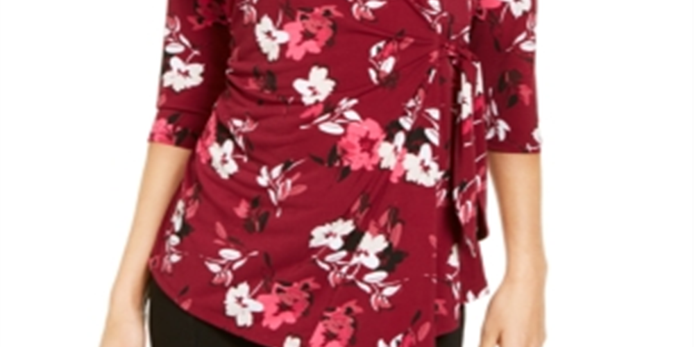 Alfani Women's Printed 3/4 Sleeve Asymmetric Top Green Size X-Large