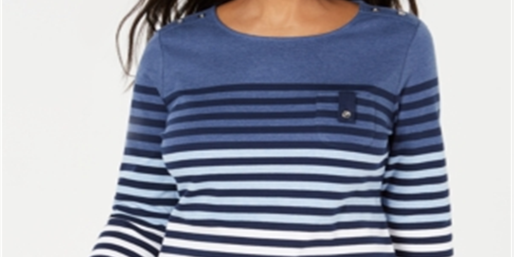 Karen Scott Women's Striped Colorblocked Top Blue Size Petite