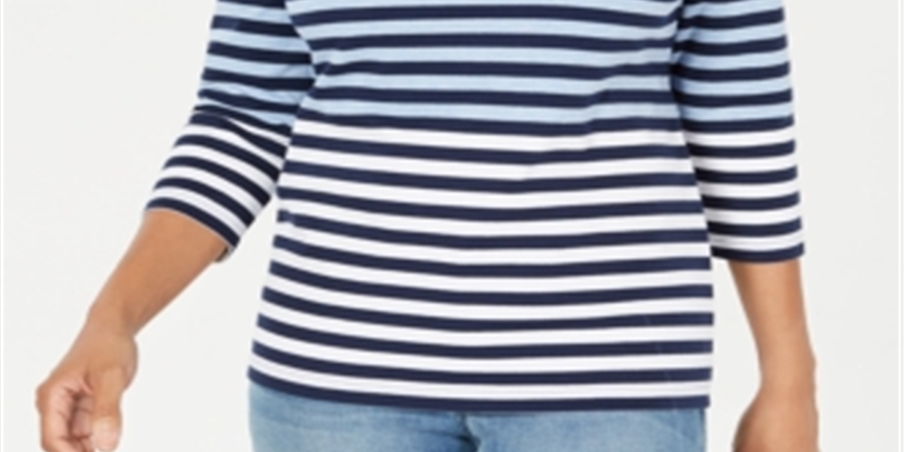 Karen Scott Women's Striped Colorblocked Top Blue Size Petite