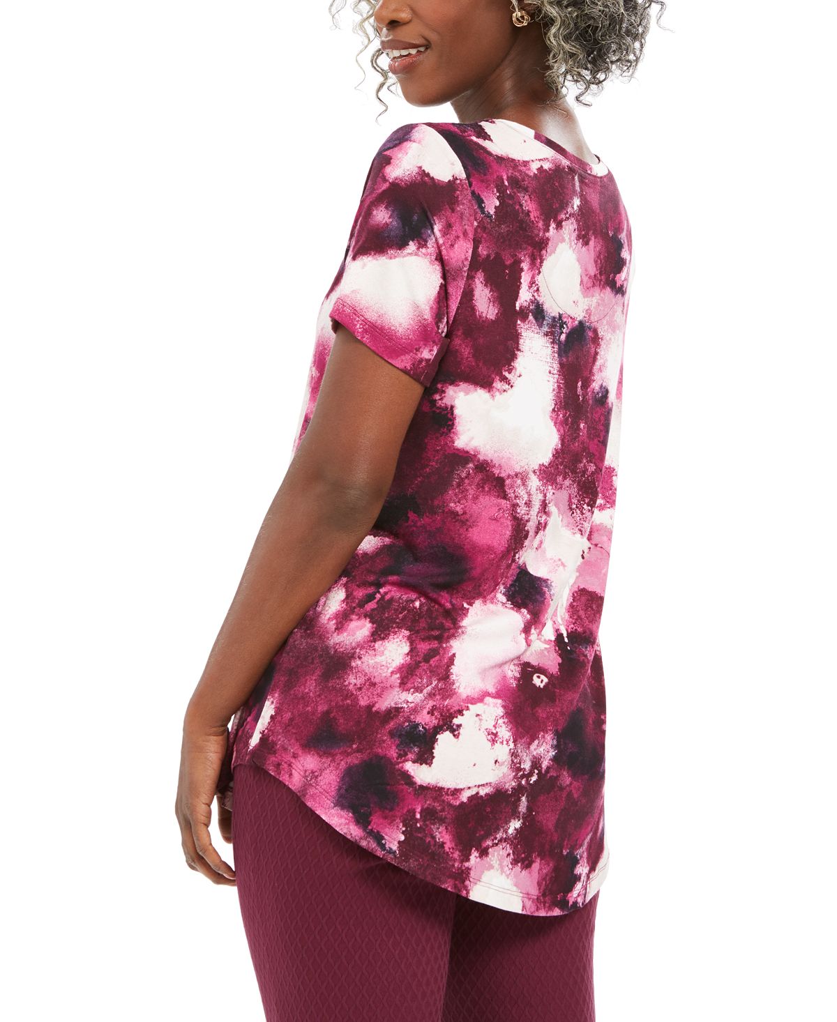 JM Collection Women's Printed Short Sleeve Top Pink Size X-Small