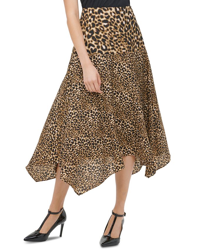Calvin Klein Women's Leopard Print Handkerchief Hem Skirt Yellow Size 8