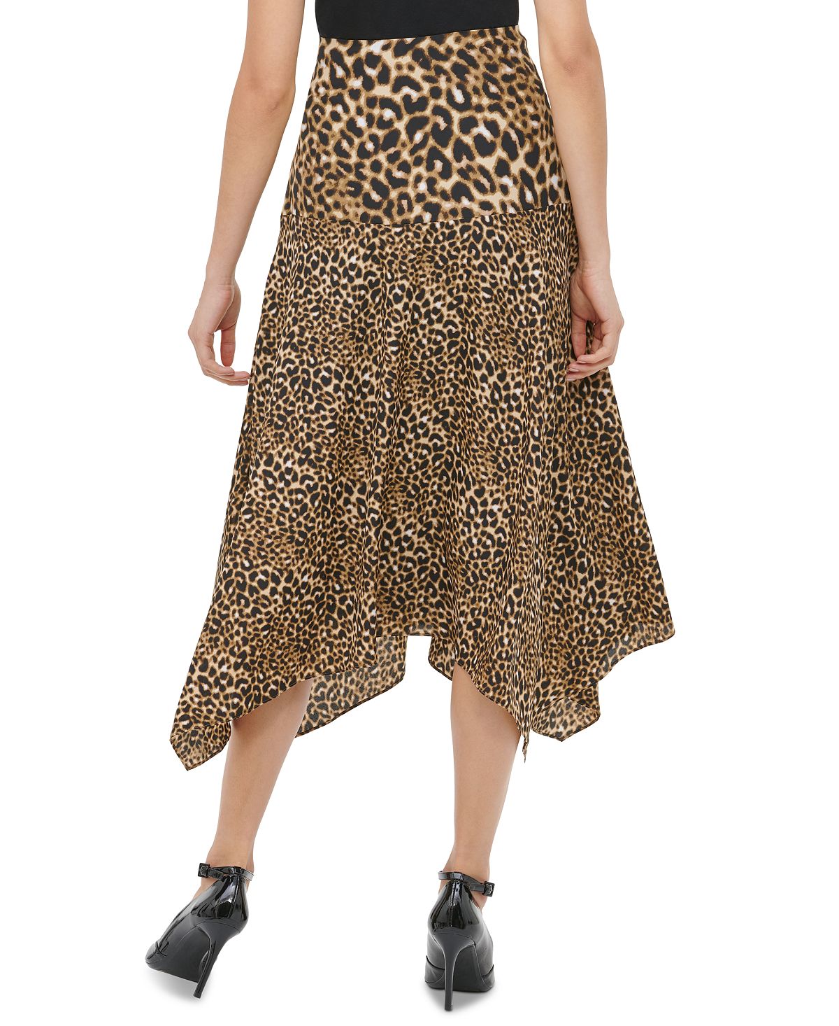 Calvin Klein Women's Leopard Print Handkerchief Hem Skirt Yellow Size 8