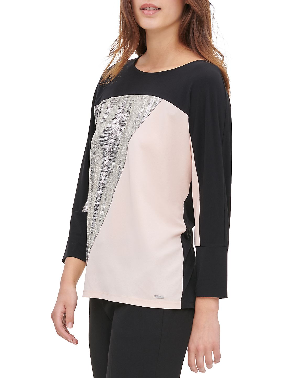 Calvin Klein Women's Metallic Colorblock Blouse Gray Size M