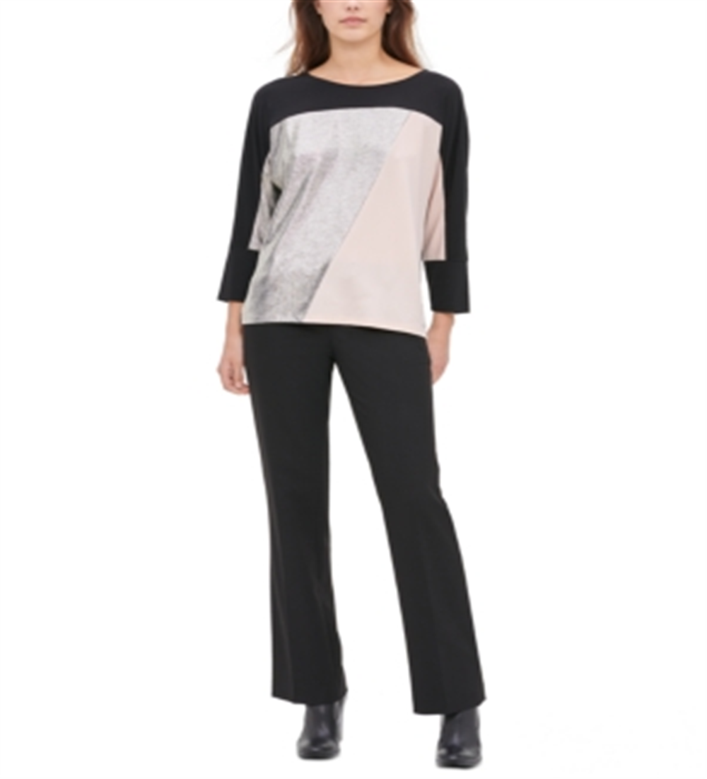 Calvin Klein Women's Metallic Colorblock Blouse Gray Size M