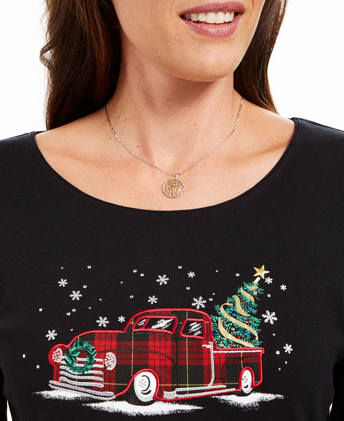 Karen Scott Women's Plaid Truck Cotton Top Black Size Medium