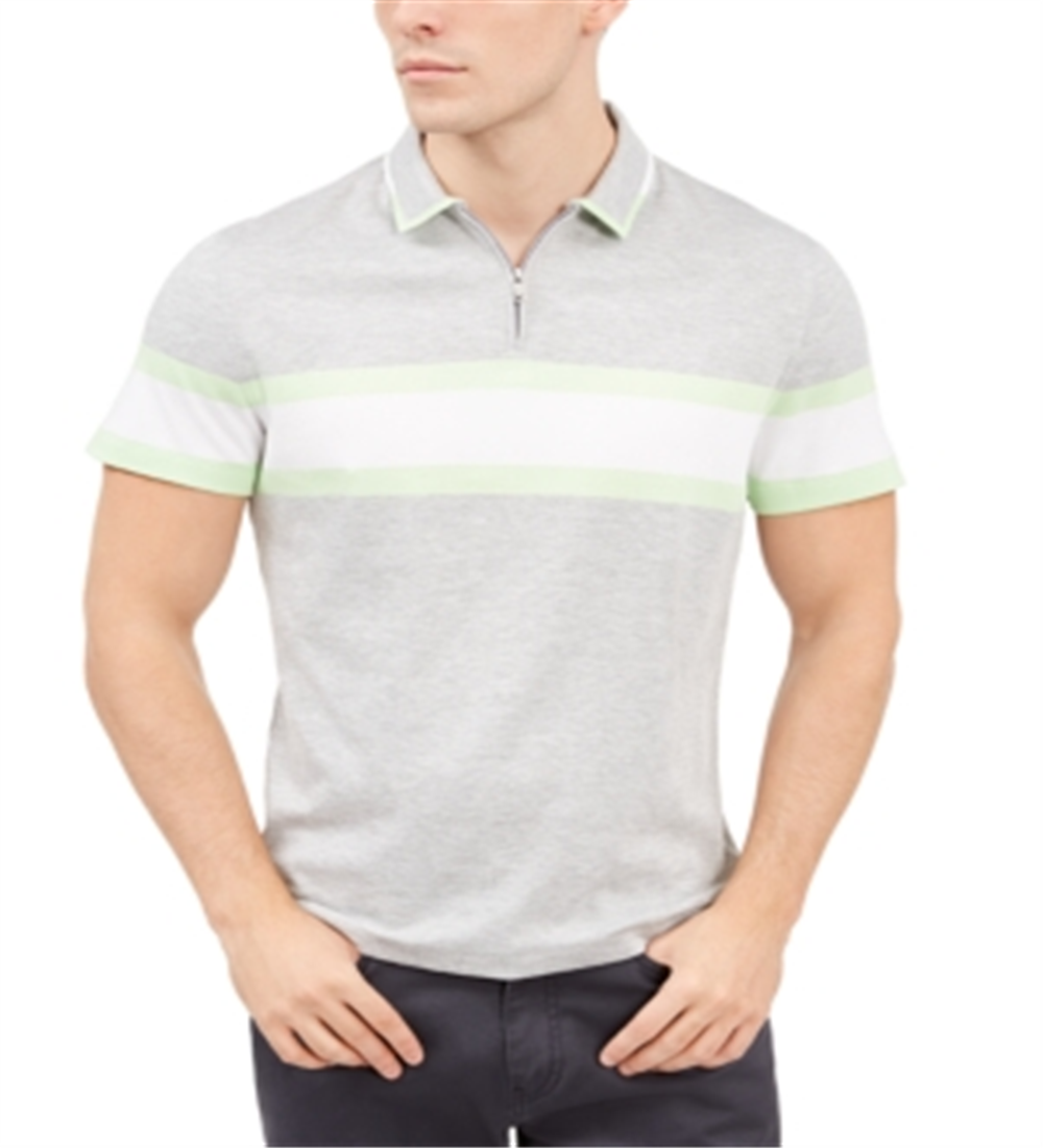 Alfani Men's Regular Fit Stripe Quarter Zip Polo Shirt Grey Size XXX-Large